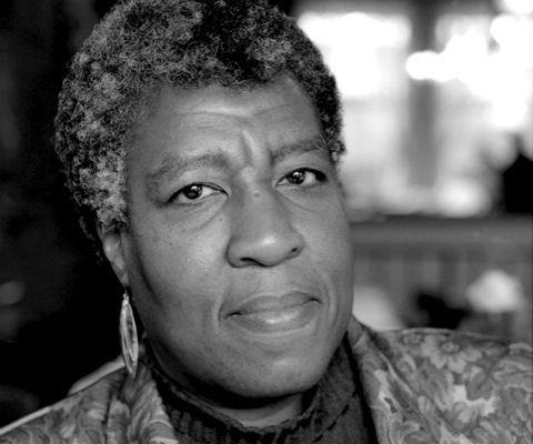 A black and white photo of Octavia Butler